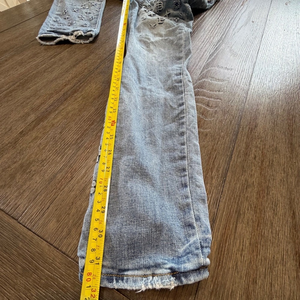 Purple Brand P001‎ Low Rise Slim Jeans Lt Indigo 3D Embossed Monogram Button Fly - Picture 12 of 16
